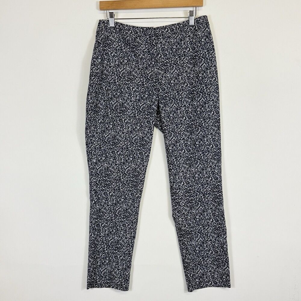 Nic + Zoe Pants Women 8 Blue White Abstract Print Straight Leg Career Trousers